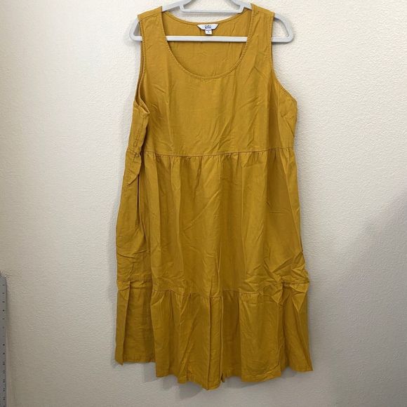 Croft & Barrow Dresses & Skirts - Croft & Barrow Dress Womens Size 2X Mustard Linen Blend Tiered Sleeveless Pocket